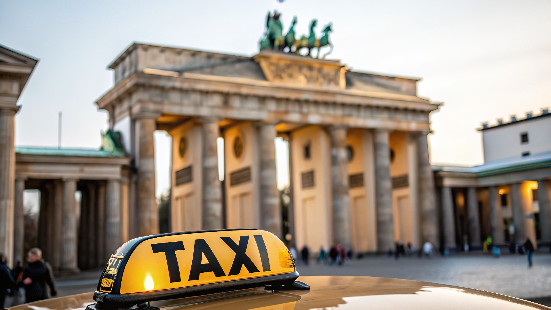 Künstlerisches AI-Foto, Taxischild Berlin Brandenburger Tor.